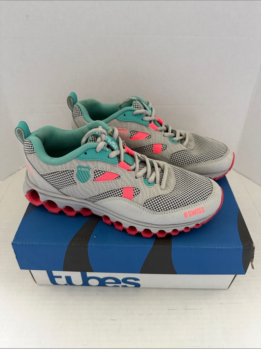 K-Swiss Grey Teal Pink Tubes Athletic Sneakers